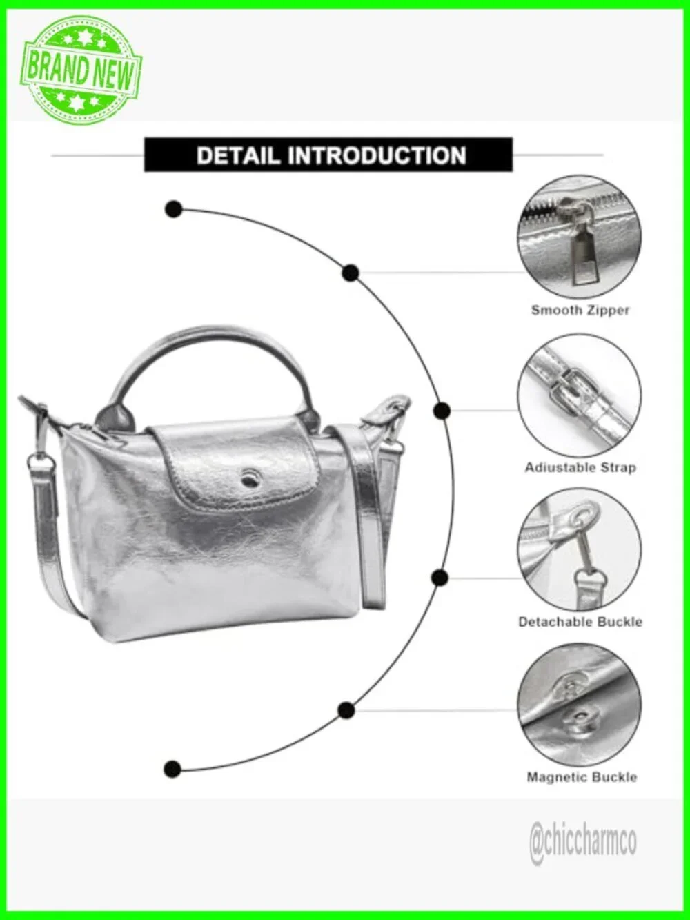 Metallic PU Leather Mini Crossbody Bag Hobo Shoulder Purse Top Handle